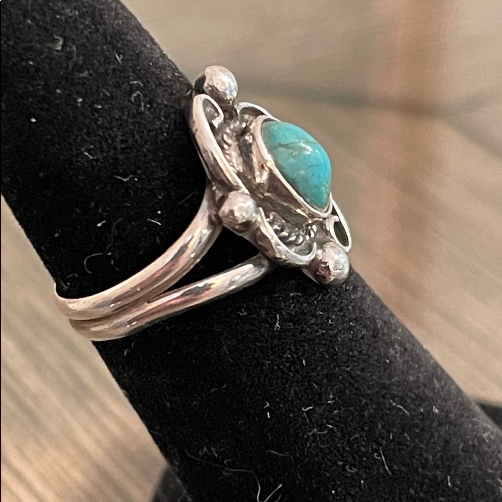 Vintage Native American Style Turquoise Silver Women's Ring Size 5 1/2” - Picture 4 of 17
